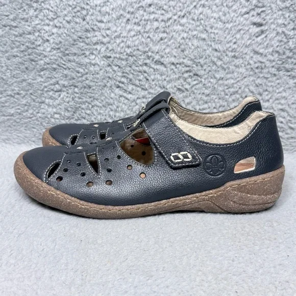 Rieker Antistress Womens Size 9.5 Close Toe Comfort Sandals Shoes Blue Leather - Picture 3 of 10
